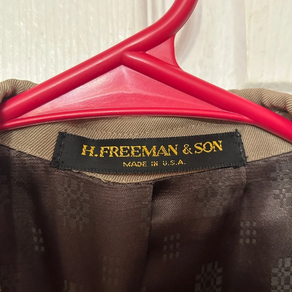 Vtg 1989 H. Freeman & Son Custom Made Khaki Tan Wool Sport Coat size 46